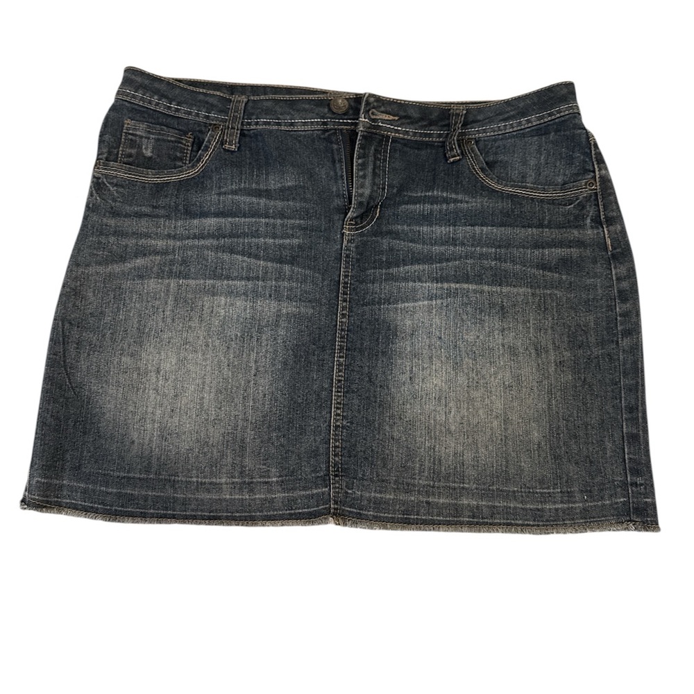 Earl Jeans Washed Dark Blue Denim Mini Skirt